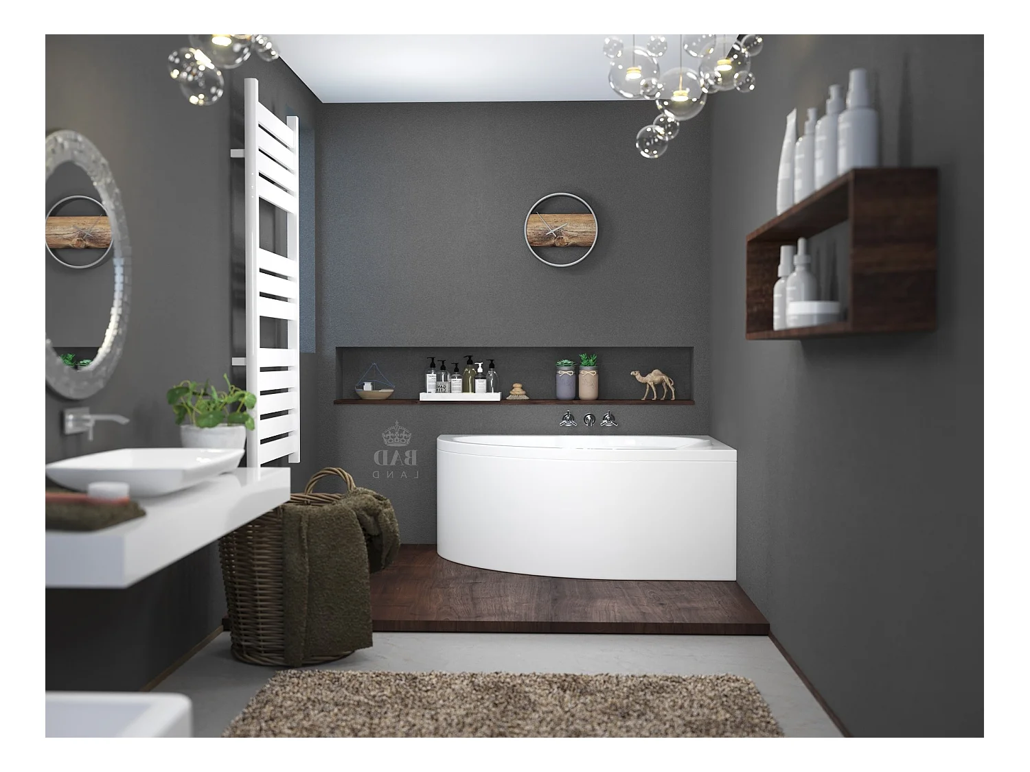 Baignoire asymétrique 130x85 Droite STANDARD acrylique blanc + avec Tablier + Pieds + Vidage à chromé