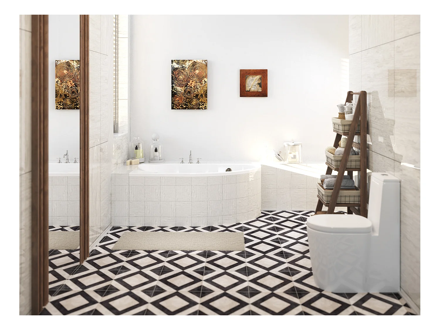 Baignoire asymétrique 145x85 Gauche MIKI acrylique blanc + Habillage en polystyrène + Pieds + Vidage à chromé