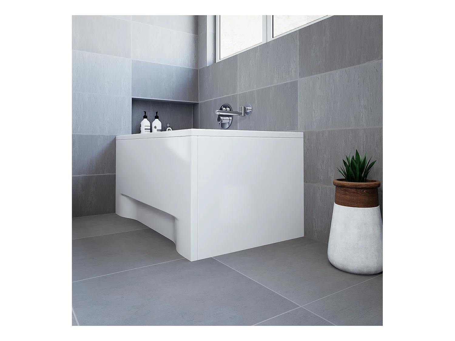 Baignoire rectangulaire 100x70 CAPRI acrylique blanc + avec Tablier + Pieds + Vidage à chromé