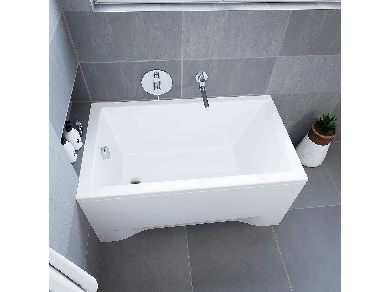 Baignoire rectangulaire 100x70 CAPRI acrylique blanc + avec Tablier + Pieds + Vidage à chromé