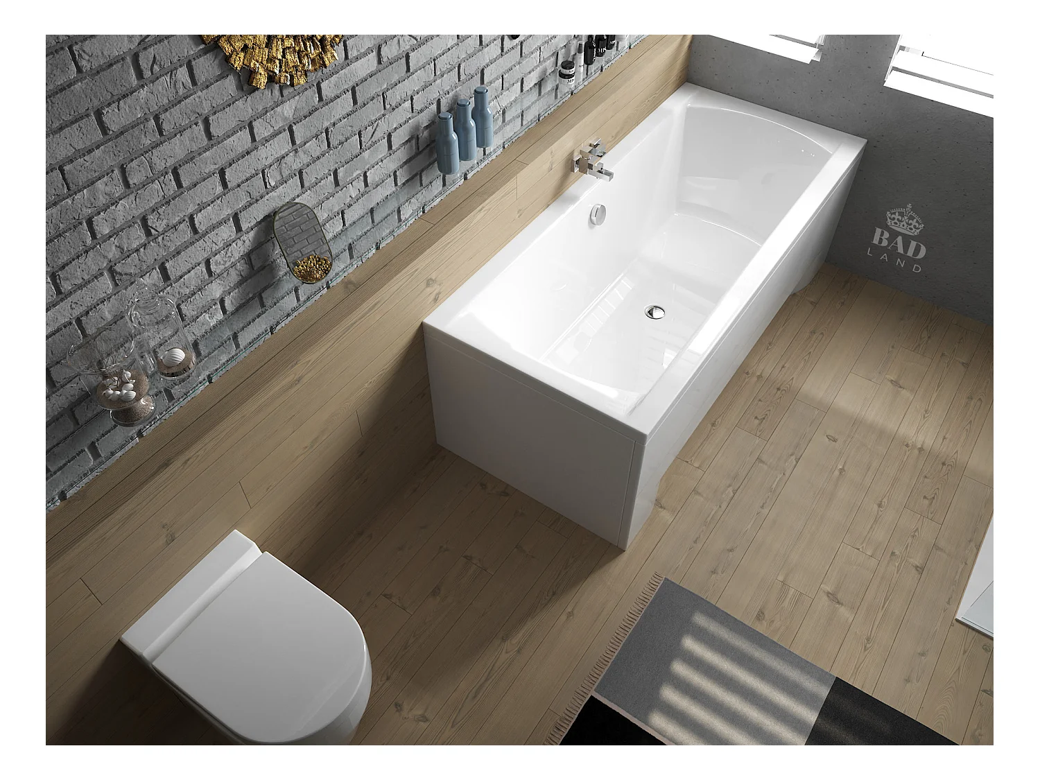 Baignoire rectangulaire 180x80 INES acrylique blanc + avec Tablier + Pieds + Vidage à chromé