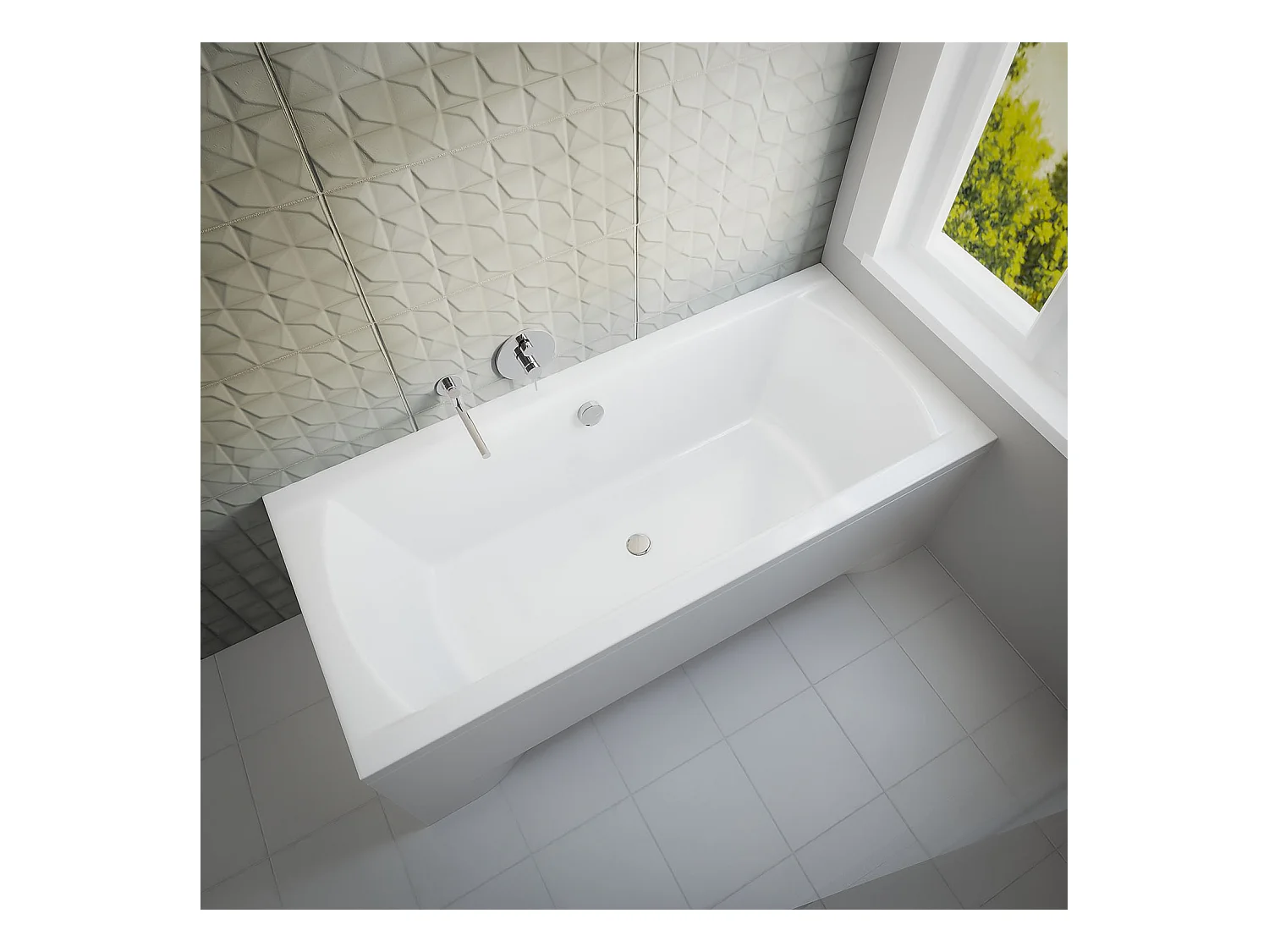 Baignoire rectangulaire 180x80 INES acrylique blanc + avec Tablier + Pieds + Vidage à chromé