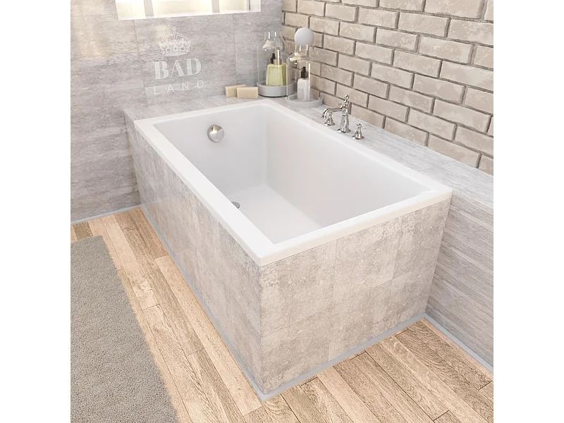 Baignoire rectangulaire 100x70 CAPRI acrylique blanc + Habillage en polystyrène + Pieds + Vidage à chromé