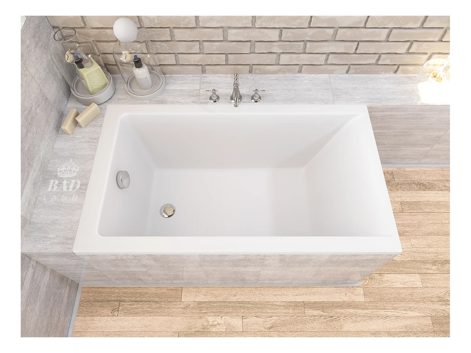 Baignoire rectangulaire 100x70 CAPRI acrylique blanc + Habillage en polystyrène + Pieds + Vidage à chromé