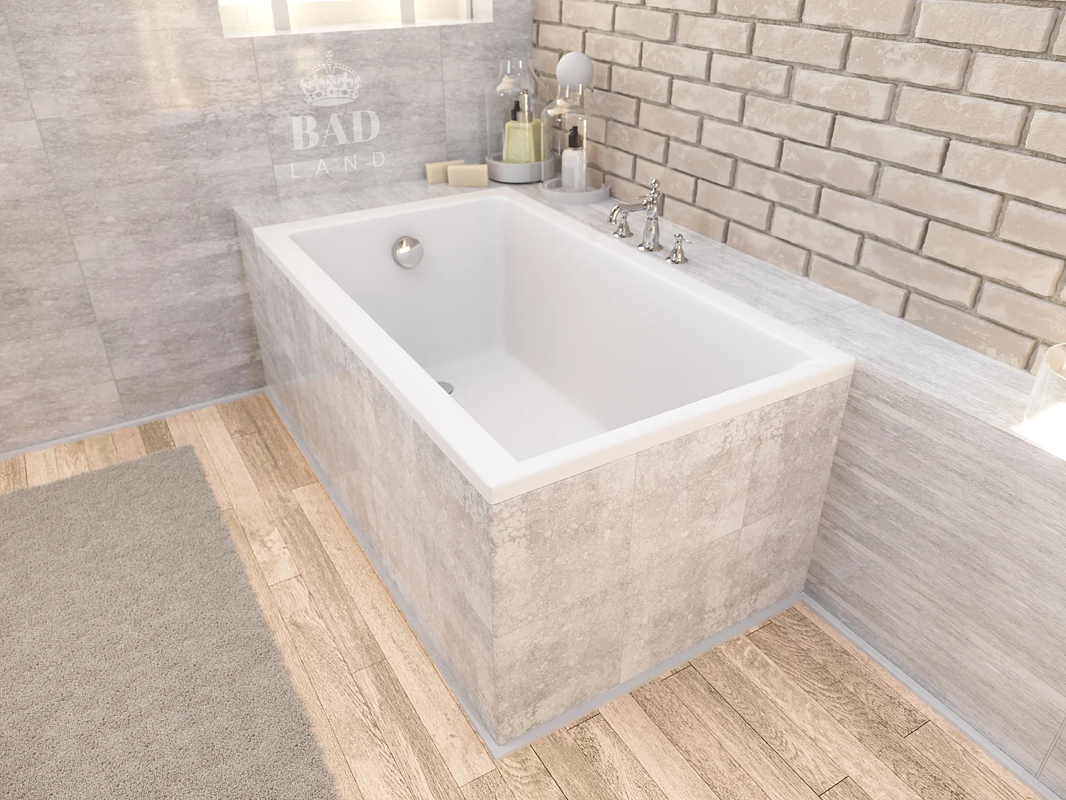 Baignoire rectangulaire 100x70 CAPRI acrylique blanc + Habillage en polystyrène + Pieds + Vidage à chromé