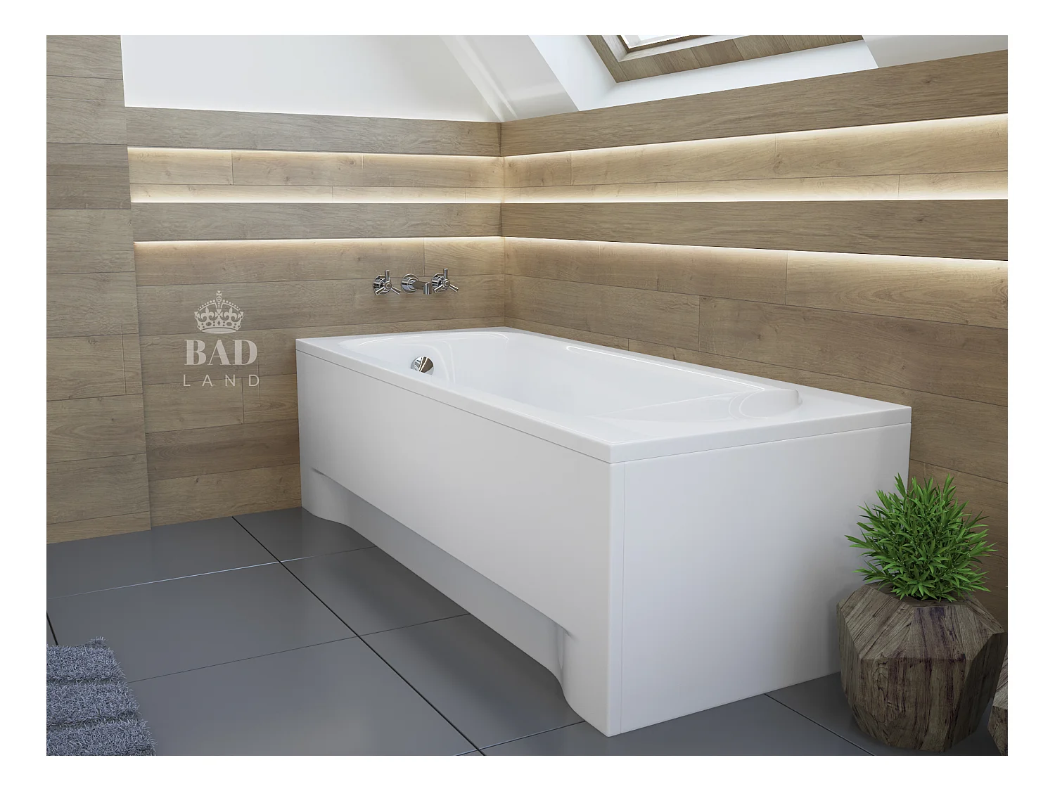 Baignoire rectangulaire 170x75 MEDIUM acrylique blanc, sans Habillage + Pieds + Vidage à chromé