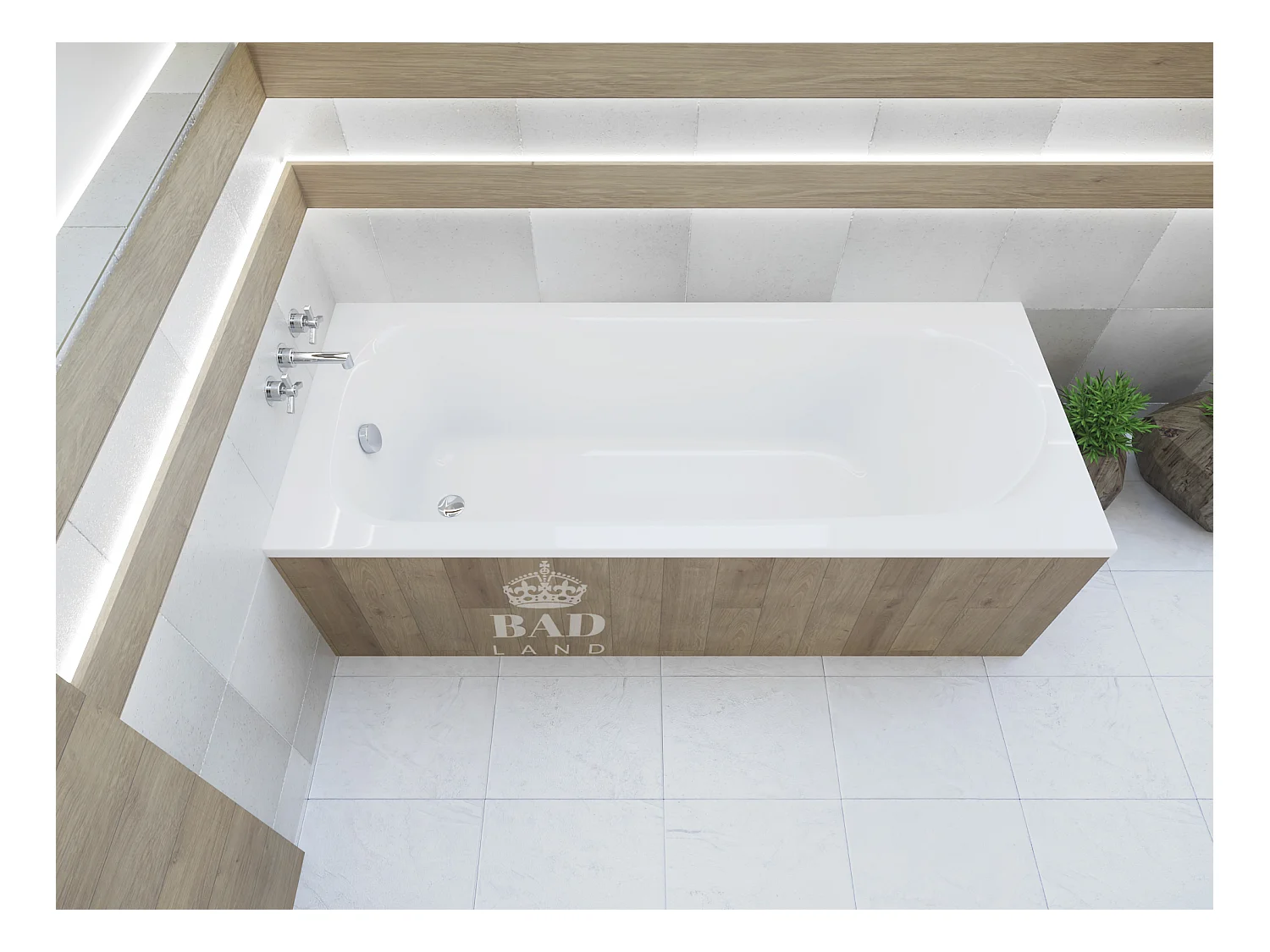 Baignoire rectangulaire 170x75 MEDIUM acrylique blanc, sans Habillage + Pieds + Vidage à chromé