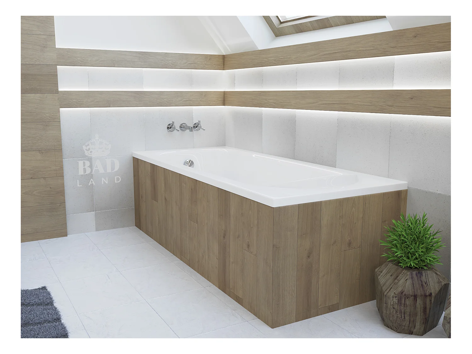 Baignoire rectangulaire 170x75 MEDIUM acrylique blanc, sans Habillage + Pieds + Vidage à chromé