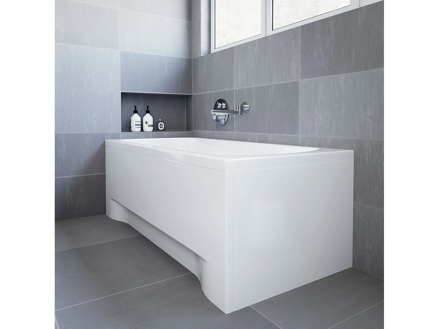 Baignoire rectangulaire 150x75 CLASSIC acrylique blanc + avec Tablier + Pieds + Vidage à chromé