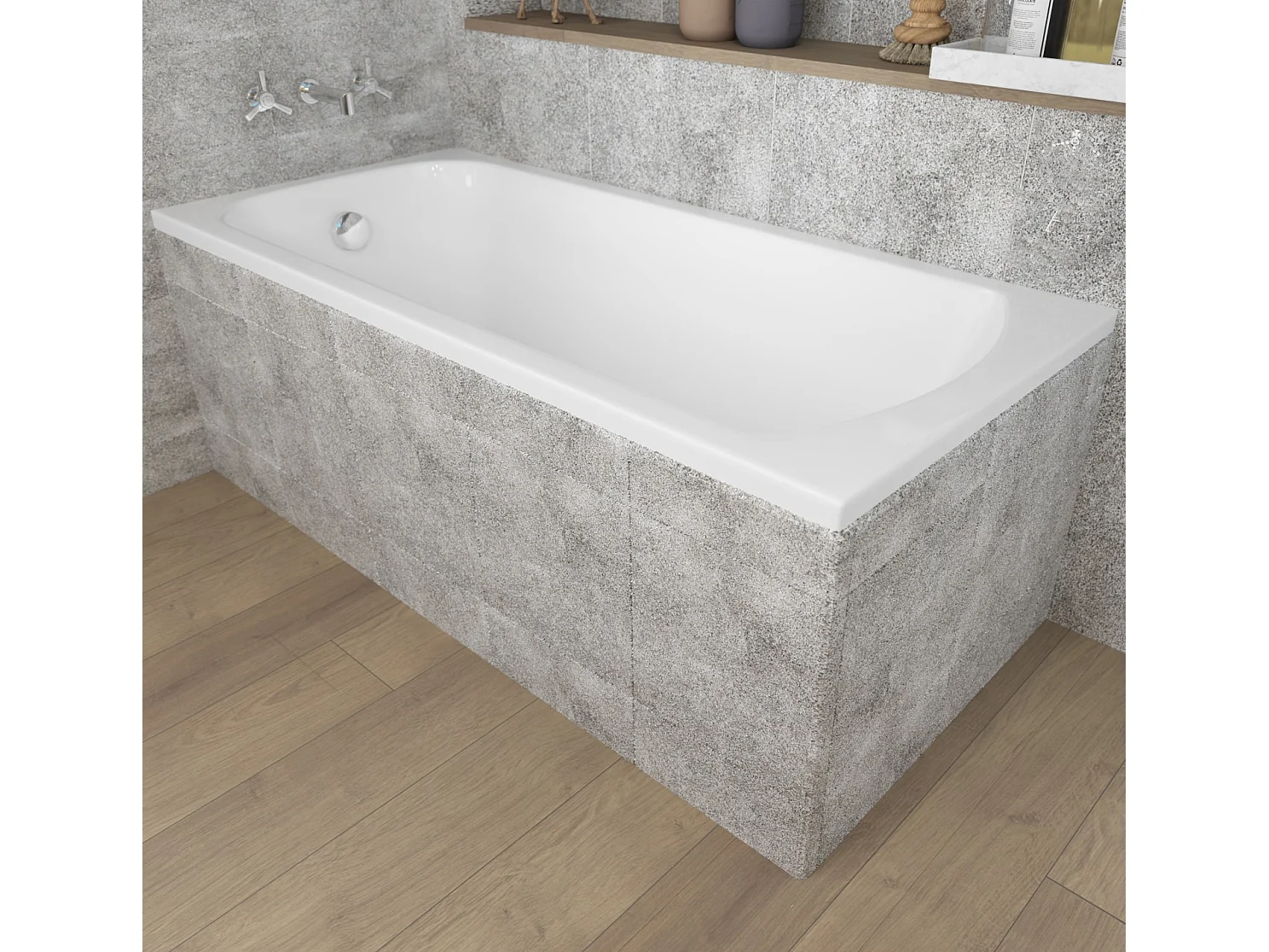 Baignoire rectangulaire 150x70 CLASSIC acrylique blanc + Support stabilisateur en polystyrène + Pieds + Vidage à chromé