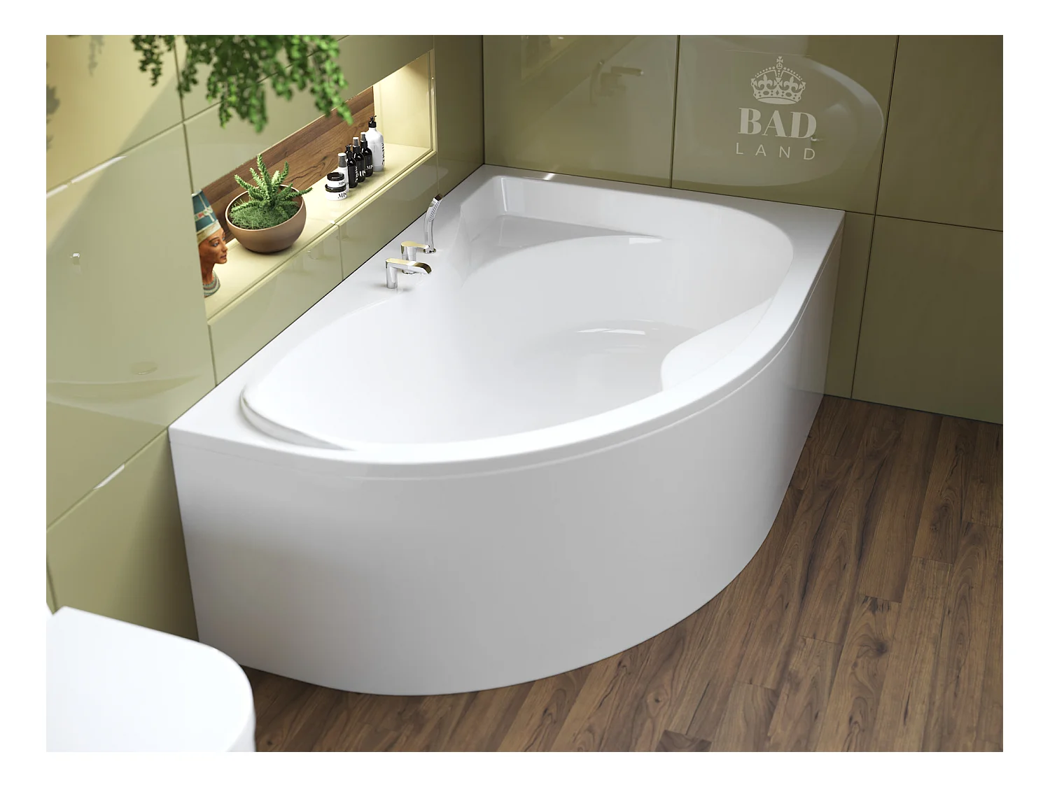 Baignoire asymétrique 170x110 Droite DORA acrylique blanc + avec Tablier + Pieds + Vidage à chromé