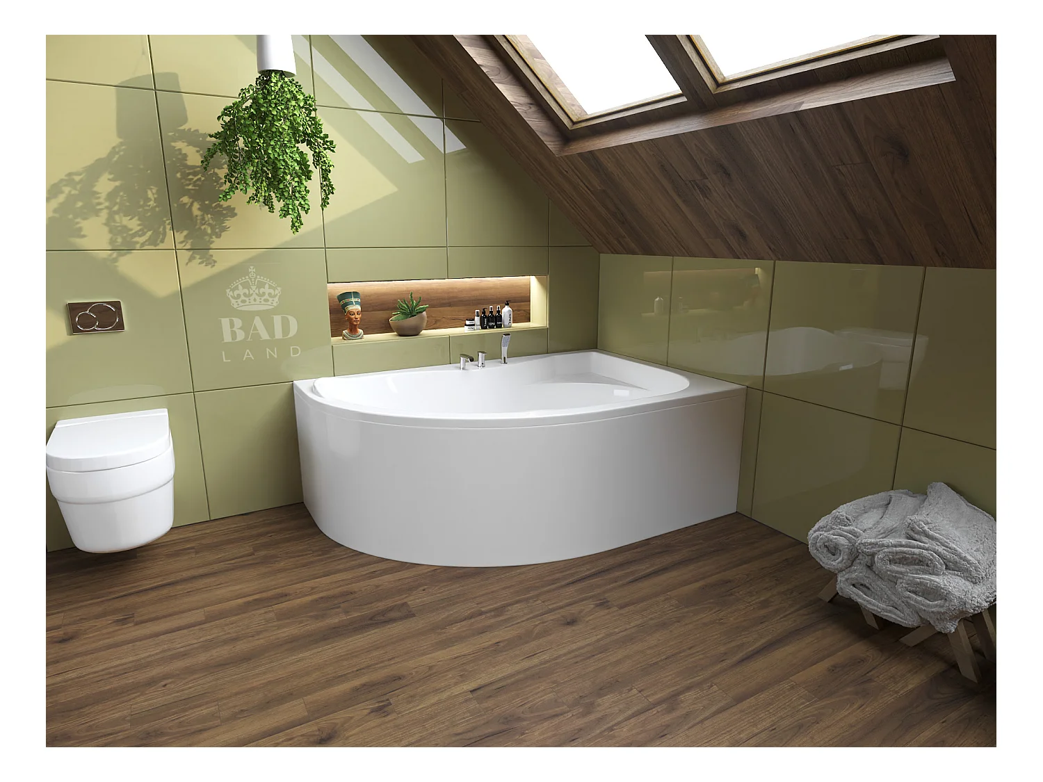 Baignoire asymétrique 170x110 Droite DORA acrylique blanc + avec Tablier + Pieds + Vidage à chromé