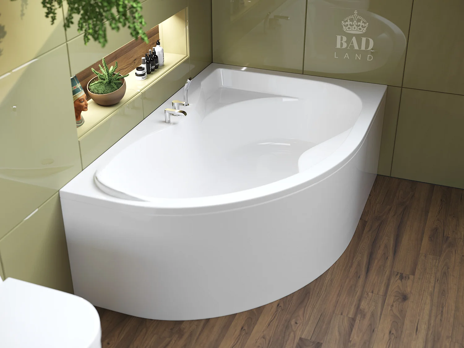 Baignoire asymétrique 170x110 Droite DORA acrylique blanc + avec Tablier + Pieds + Vidage à chromé