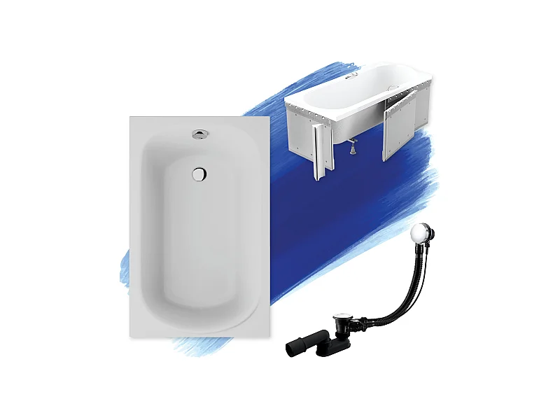 Baignoire rectangulaire 110x70 MINI acrylique blanc + Habillage en polystyrène + Pieds + Vidage à chromé