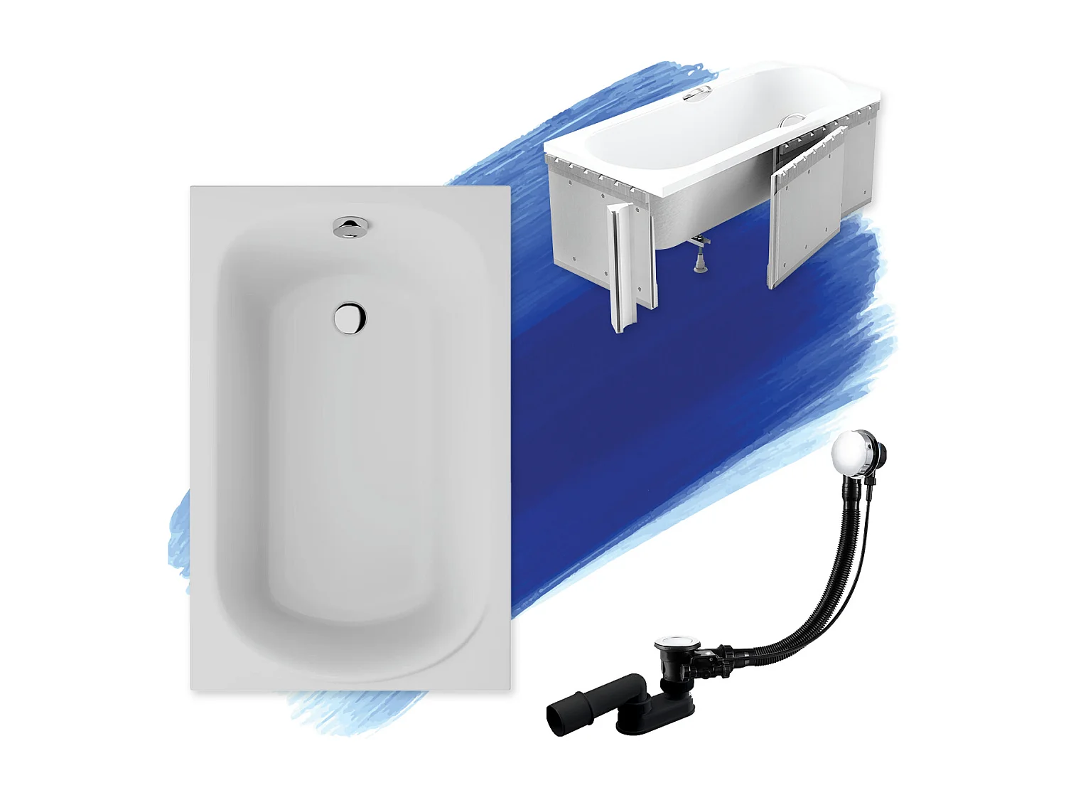 Baignoire rectangulaire 110x70 MINI acrylique blanc + Habillage en polystyrène + Pieds + Vidage à chromé