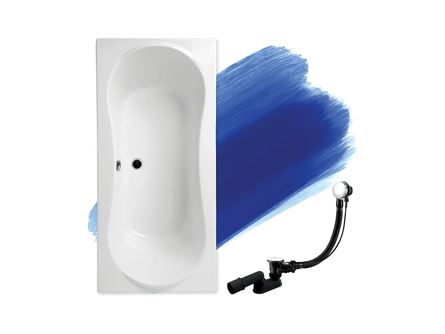 Baignoire rectangulaire 180x80 LONG acrylique blanc, sans Habillage + Pieds + Vidage à chromé