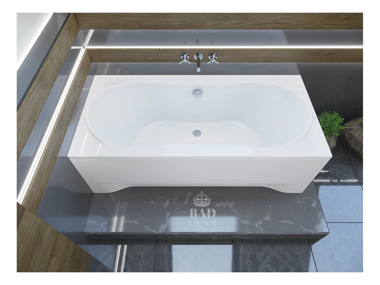 Baignoire rectangulaire 180x80 LONG acrylique blanc, sans Habillage + Pieds + Vidage à chromé