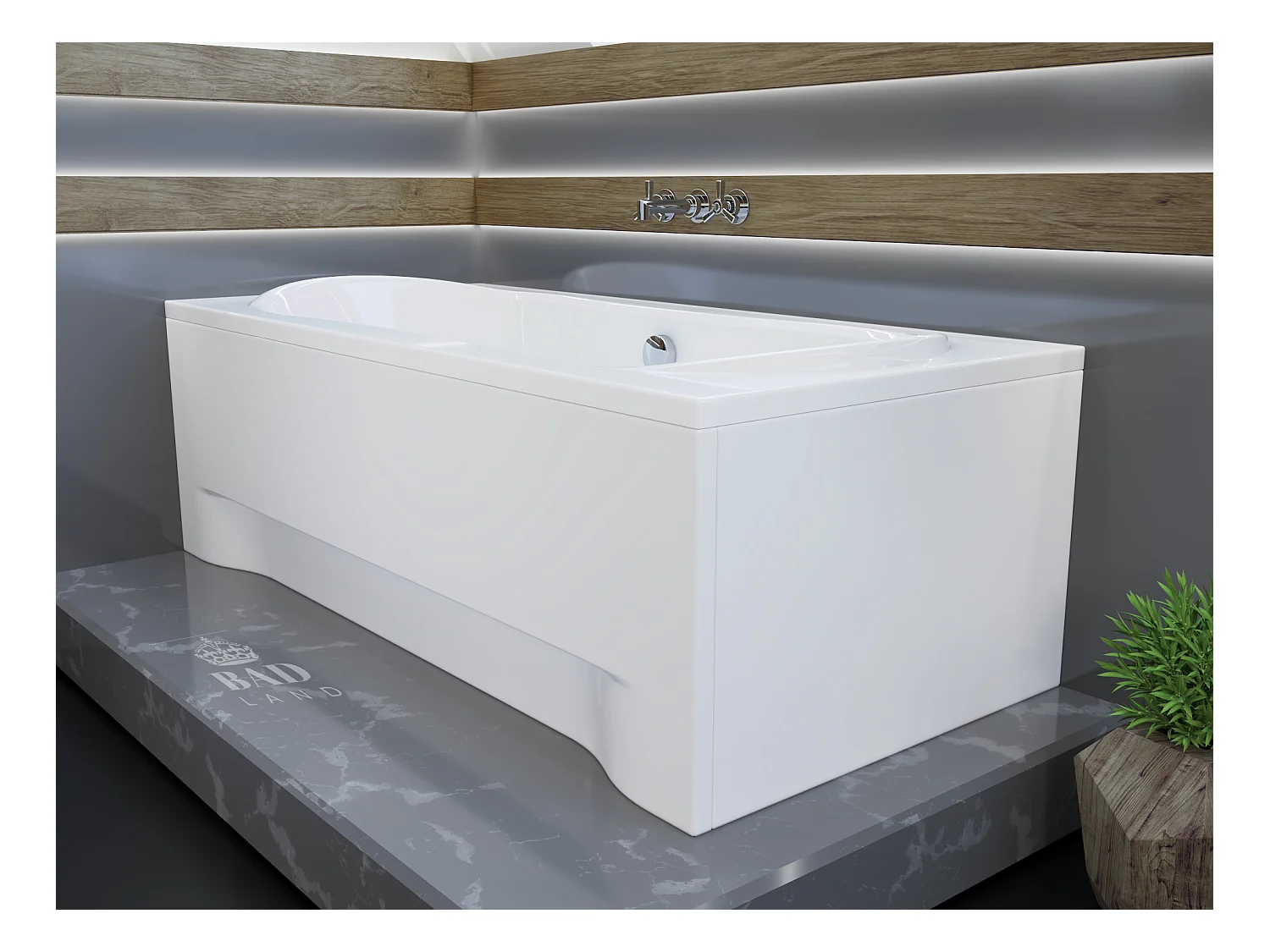 Baignoire rectangulaire 180x80 LONG acrylique blanc, sans Habillage + Pieds + Vidage à chromé