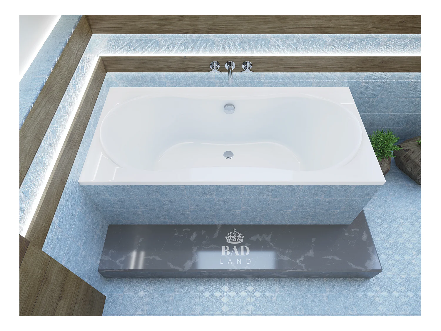 Baignoire rectangulaire 180x80 LONG acrylique blanc, sans Habillage + Pieds + Vidage à chromé