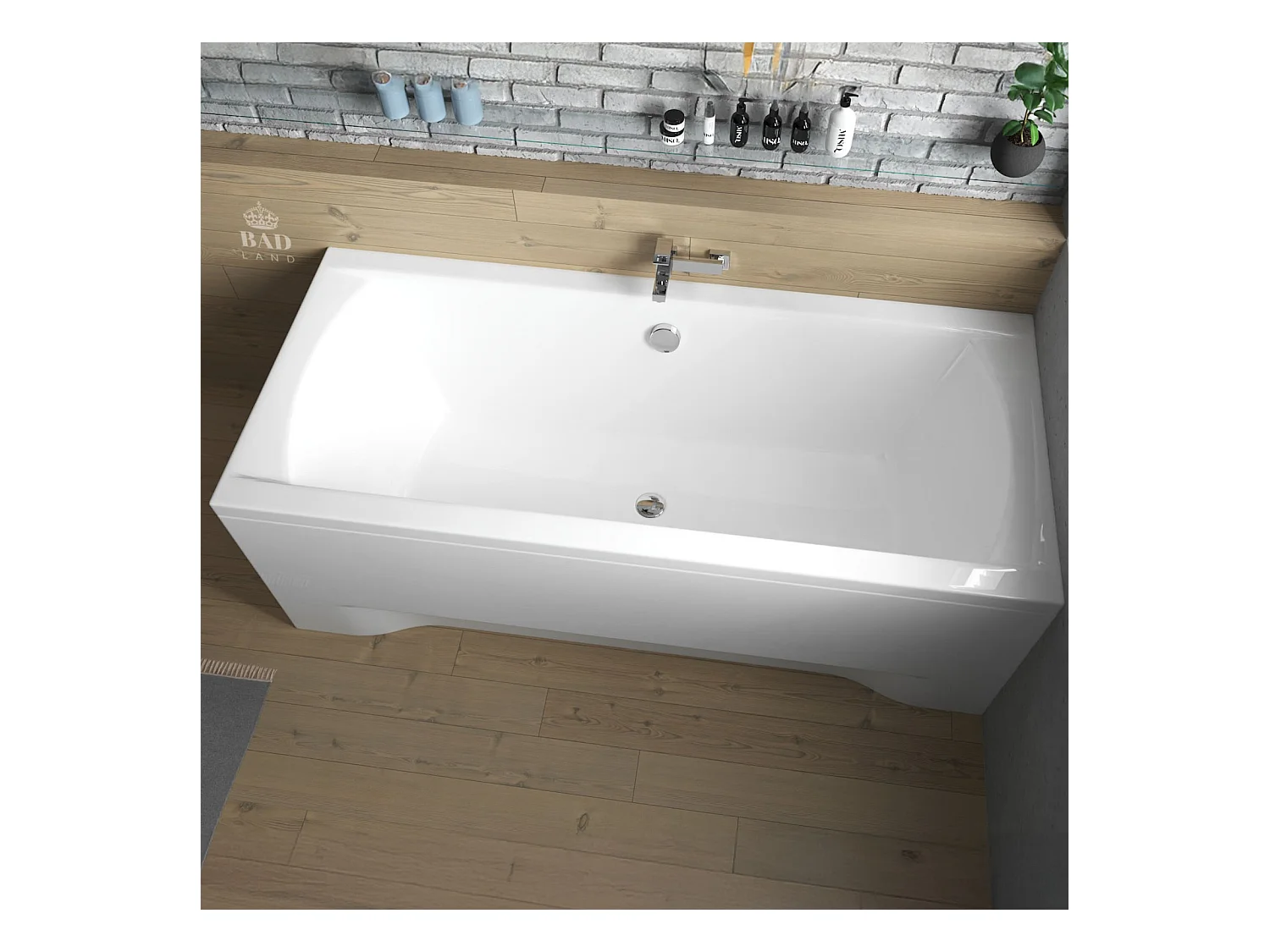 Baignoire rectangulaire 170x75 INES acrylique blanc + avec Tablier + Pieds + Vidage à chromé