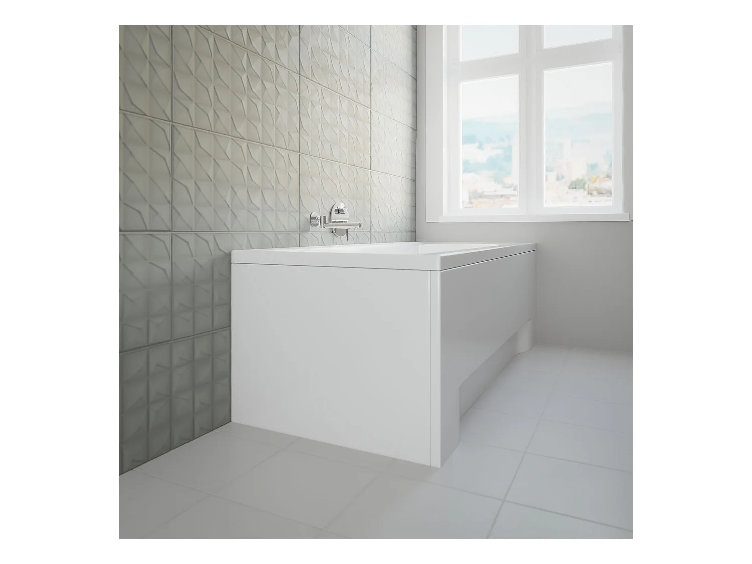 Baignoire rectangulaire 170x75 INES acrylique blanc + avec Tablier + Pieds + Vidage à chromé