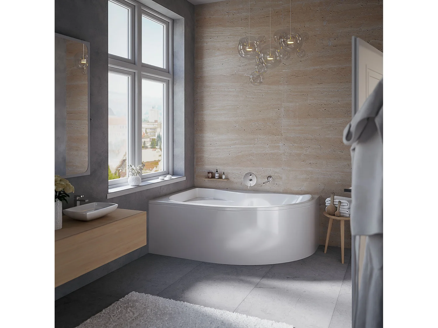 Badewanne Eckwanne DORA 170x110 Links mit AcrylSchürze | Ablauf & Füße GRATIS !