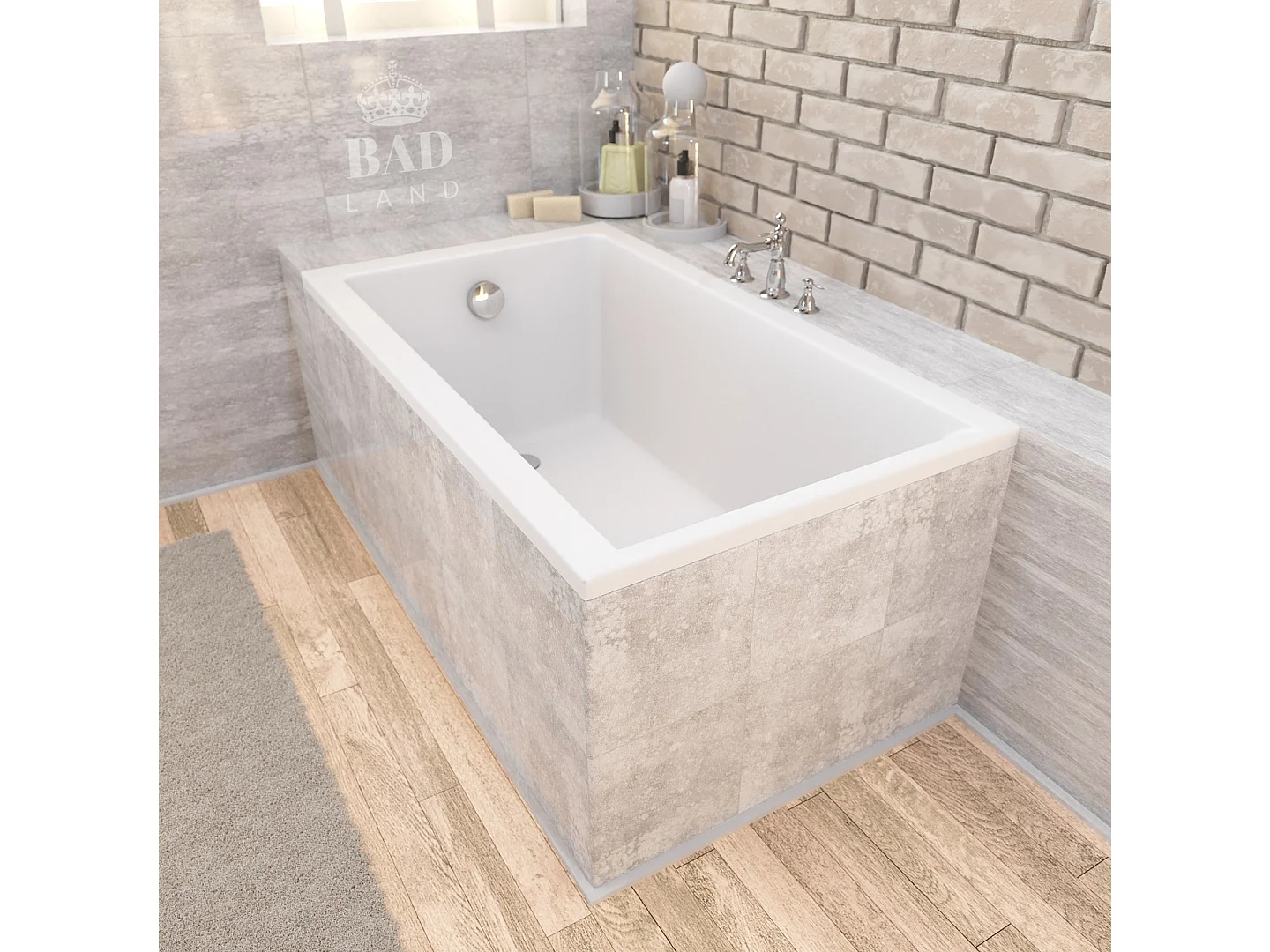 Baignoire rectangulaire 100x70 CAPRI acrylique blanc + Support stabilisateur en polystyrène + Pieds + Vidage à chromé