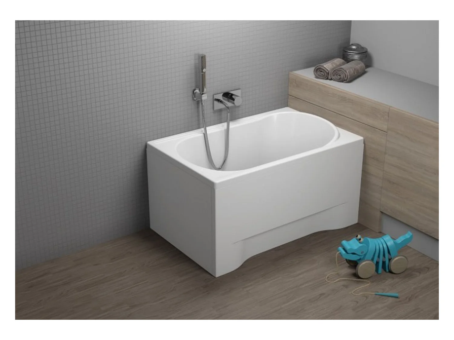 Baignoire rectangulaire 100x65 MINI acrylique blanc, sans Habillage + Pieds + Vidage à chromé