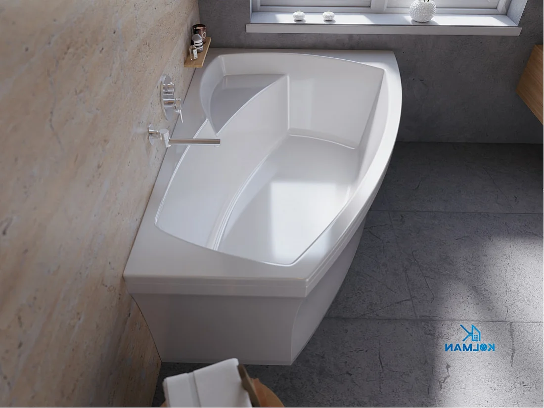 Baignoire asymétrique 160x105 Droite FRIDA acrylique blanc, sans Habillage + Pieds + Vidage à chromé