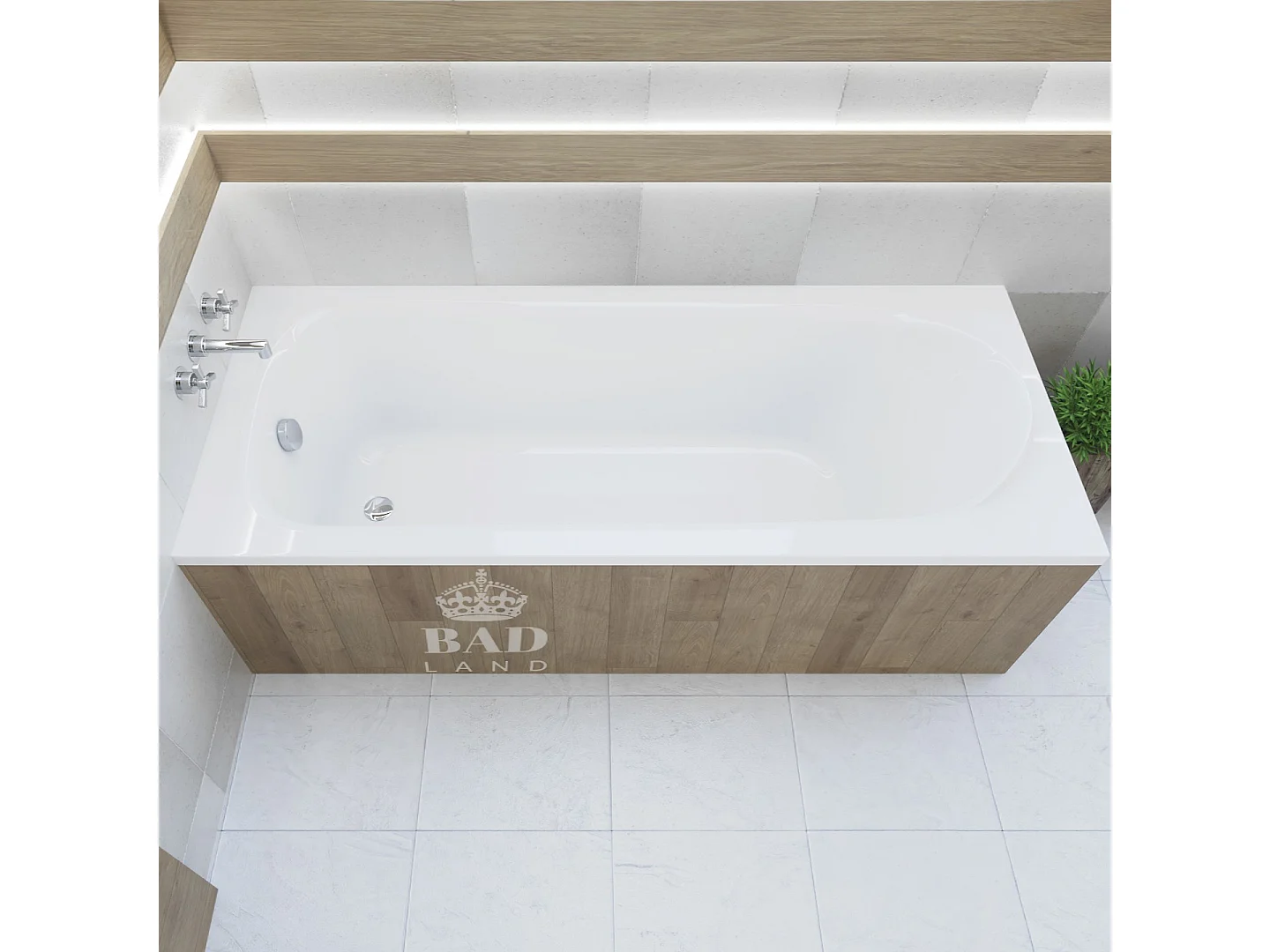 Baignoire rectangulaire 190x80 MEDIUM acrylique blanc + Support stabilisateur en polystyrène + Pieds + Vidage à chromé