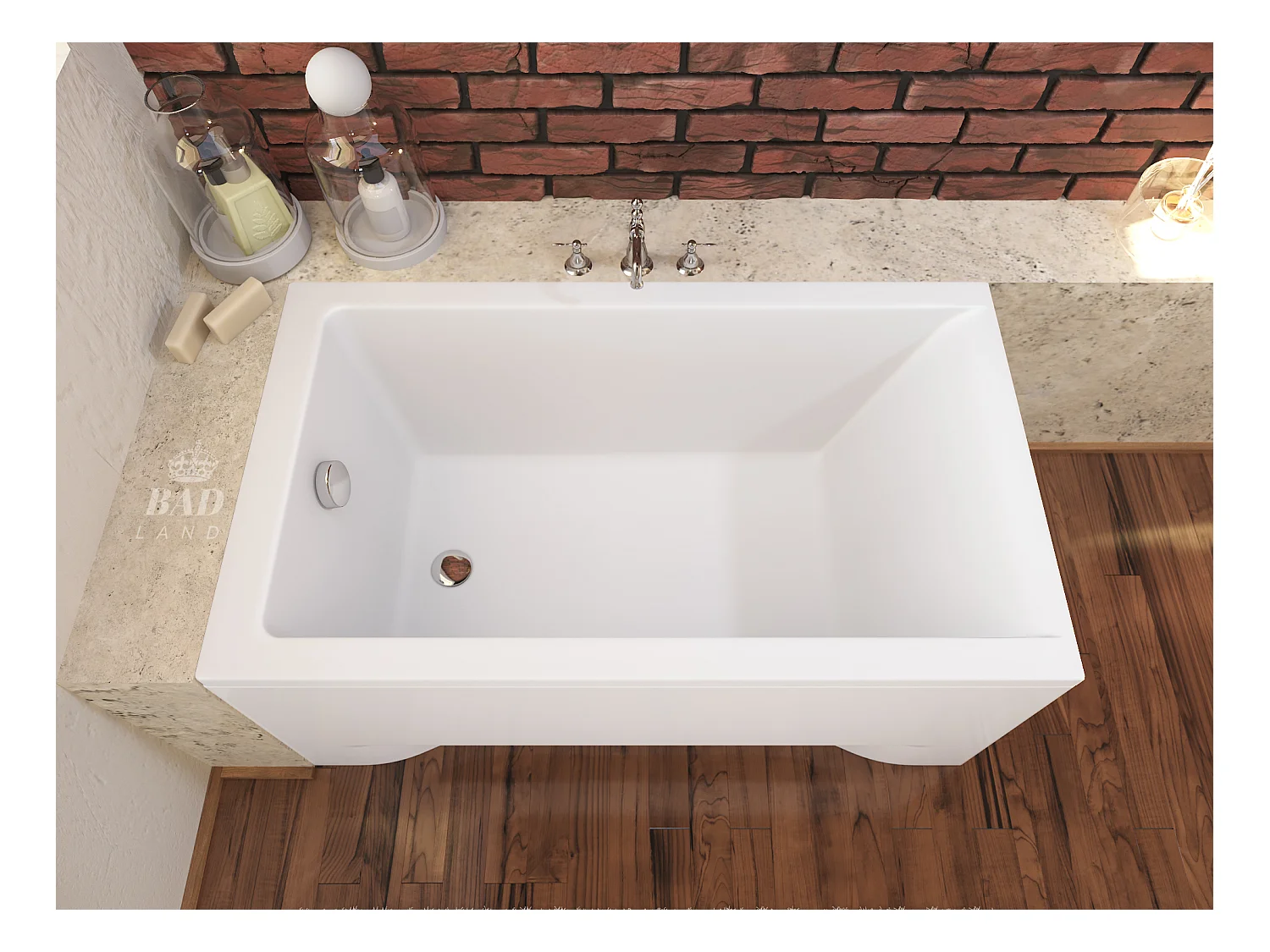 Baignoire rectangulaire 120x70 CAPRI acrylique blanc + avec Tablier + Pieds + Vidage à chromé