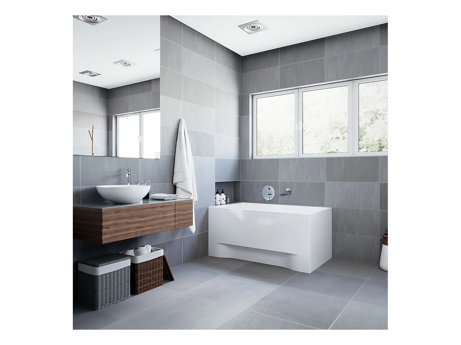 Baignoire rectangulaire 120x70 CAPRI acrylique blanc + avec Tablier + Pieds + Vidage à chromé