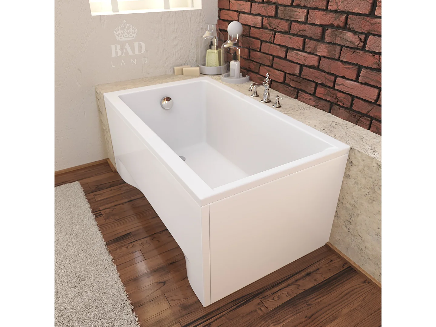 Badewanne Rechteck CAPRI 120x70 mit AcrylSchürze | Ablauf & Füße GRATIS !