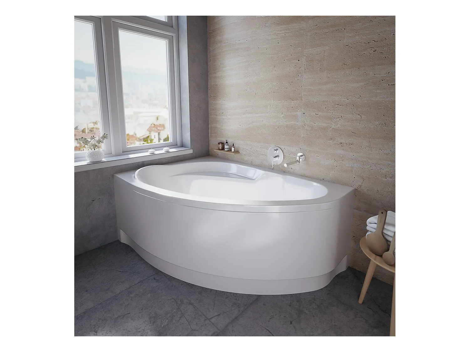 Badewanne Eckwanne MAREA 160x100 Links mit AcrylSchürze | Ablauf & Füße GRATIS !