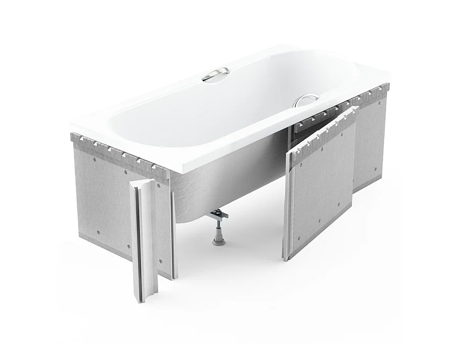 Baignoire rectangulaire 120x75 GRACJA acrylique blanc + Habillage en polystyrène + Pieds + Vidage à chromé