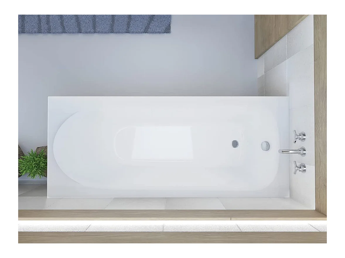 Baignoire rectangulaire 170x75 MEDIUM acrylique blanc + Support stabilisateur en polystyrène + Pieds + Vidage à chromé