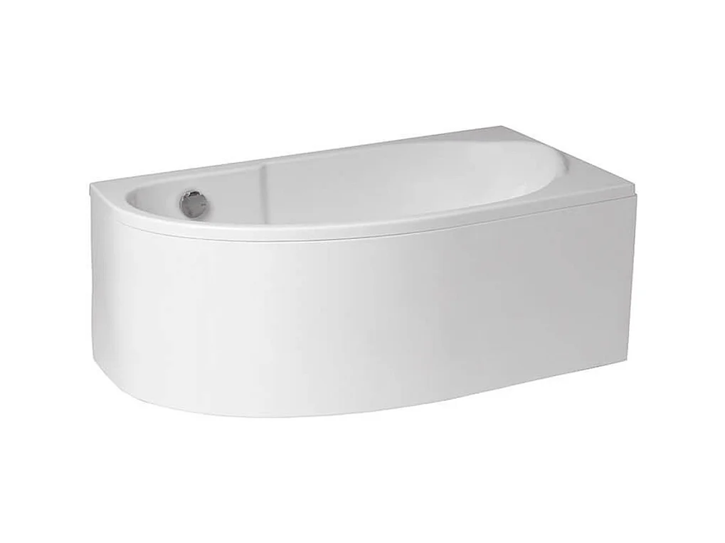 Baignoire asymétrique 140x70 Droite MIKI acrylique blanc + avec Tablier + Pieds + Vidage à chromé