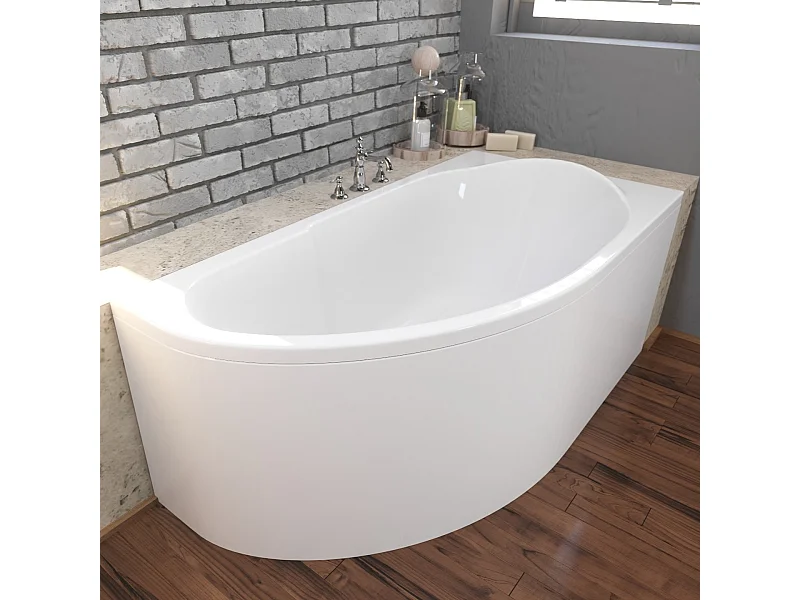 Hoekbad MIKI 140x70 rechts met acrylschort | Afvoer &amp; voeten GRATIS!