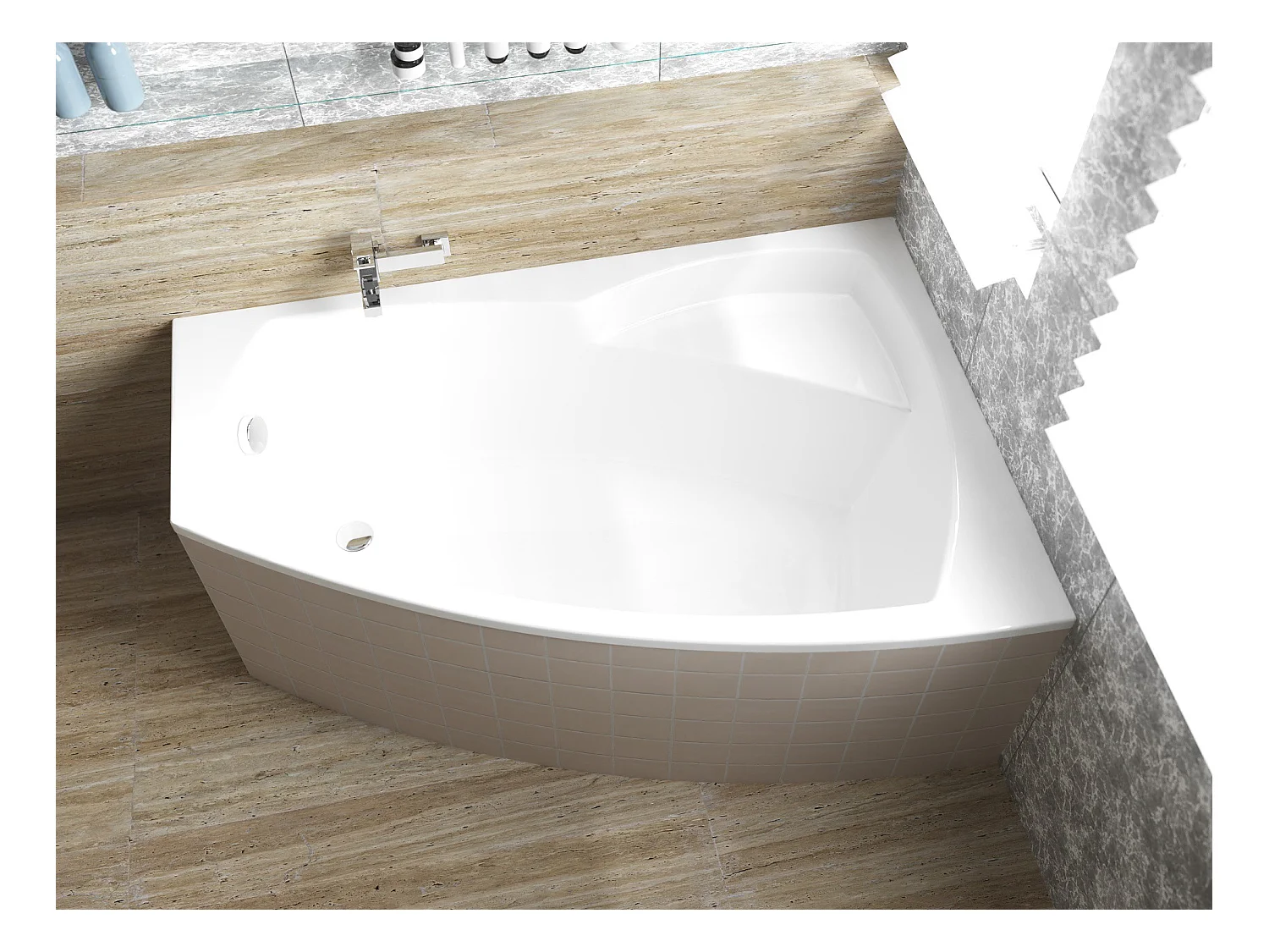 Badewanne Eckwanne FRIDA 140x90 Rechts mit Styroporverkleidung | Ablauf & Füße GRATIS !