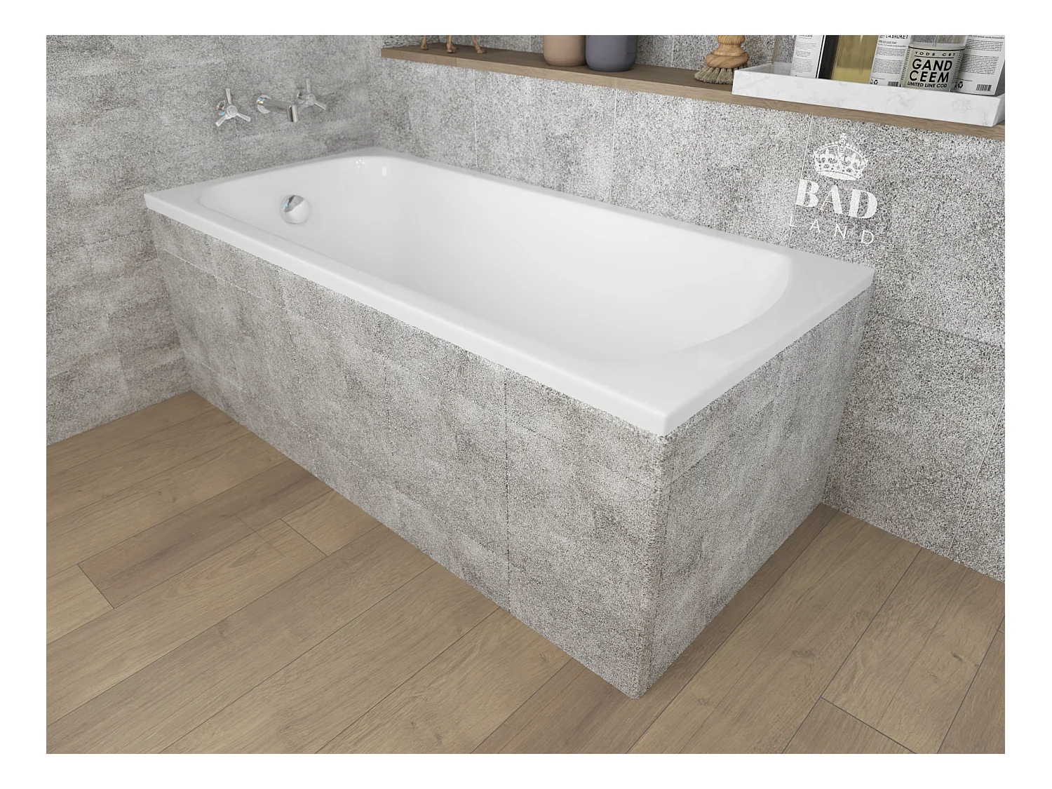 Baignoire rectangulaire 180x80 CLASSIC acrylique blanc, sans Habillage + Pieds + Vidage à chromé