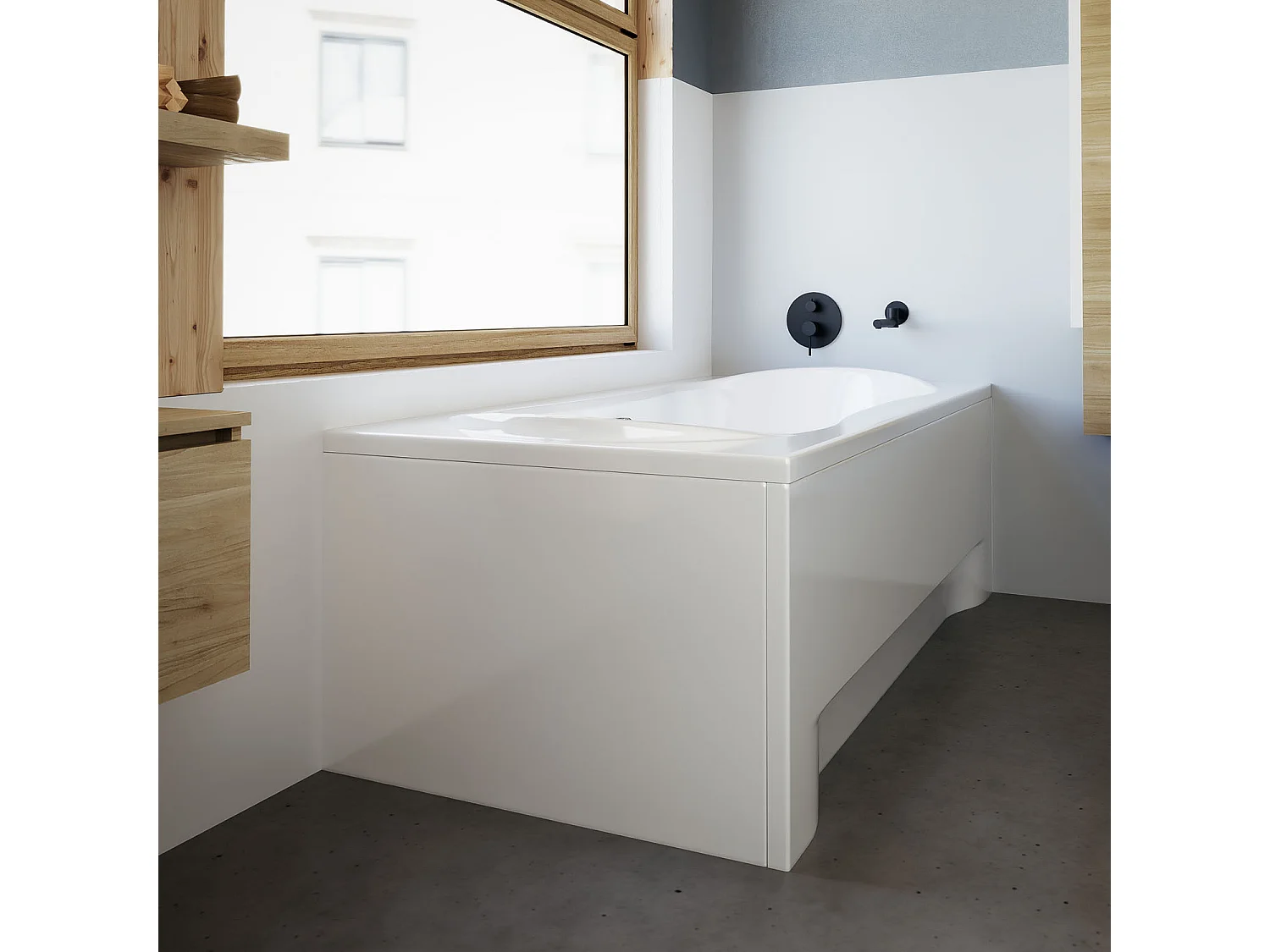 Baignoire rectangulaire 170x80 LONG acrylique blanc + avec Tablier + Pieds + Vidage à chromé