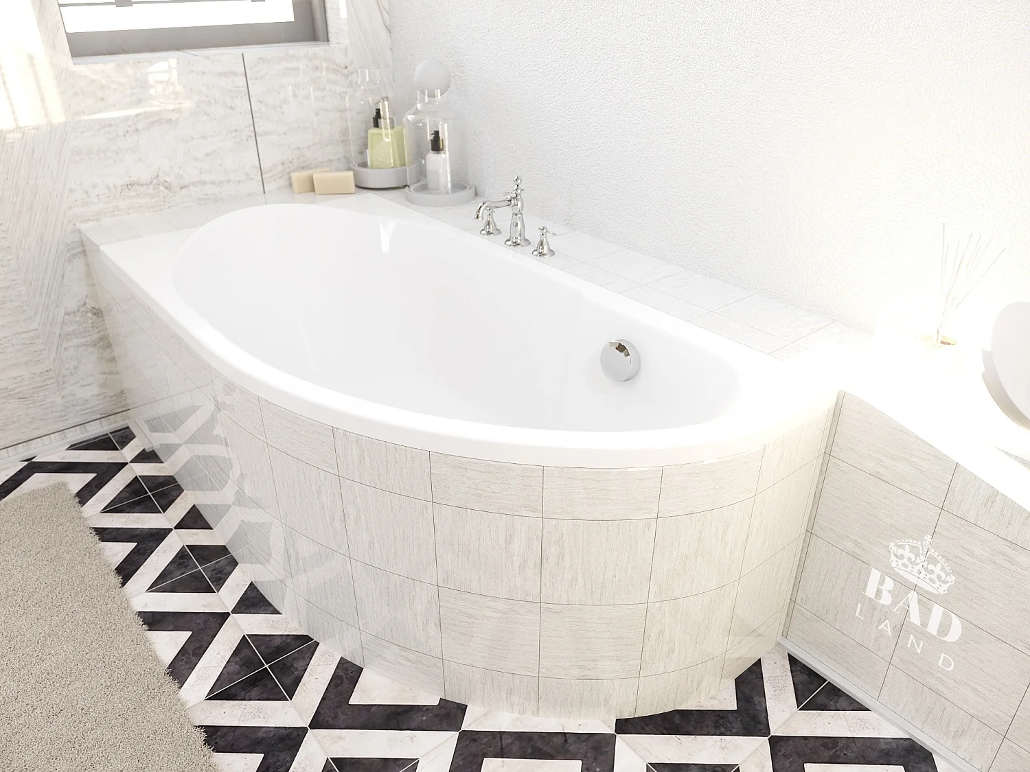 Baignoire asymétrique 140x70 Gauche MIKI acrylique blanc, sans Habillage + Pieds + Vidage à chromé