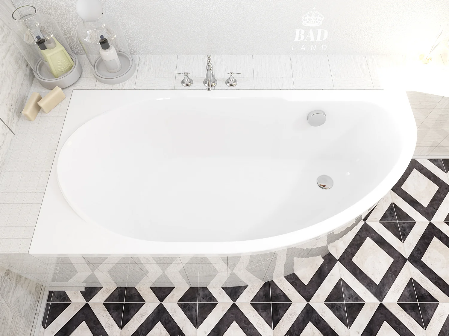 Baignoire asymétrique 140x70 Gauche MIKI acrylique blanc, sans Habillage + Pieds + Vidage à chromé