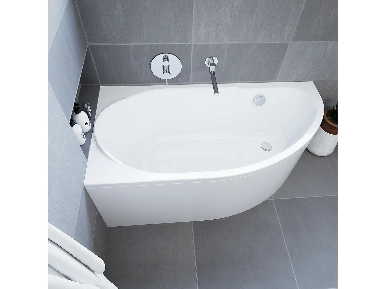 Baignoire asymétrique 140x70 Gauche MIKI acrylique blanc, sans Habillage + Pieds + Vidage à chromé