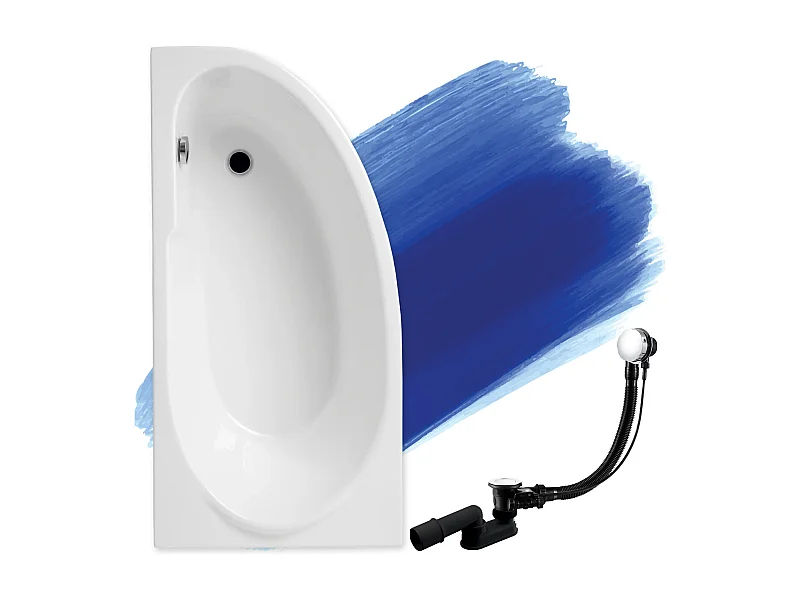 Baignoire asymétrique 140x70 Gauche MIKI acrylique blanc, sans Habillage + Pieds + Vidage à chromé