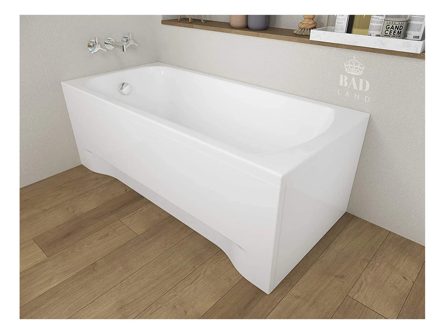 Baignoire rectangulaire 180x80 CLASSIC acrylique blanc + avec Tablier + Pieds + Vidage à chromé