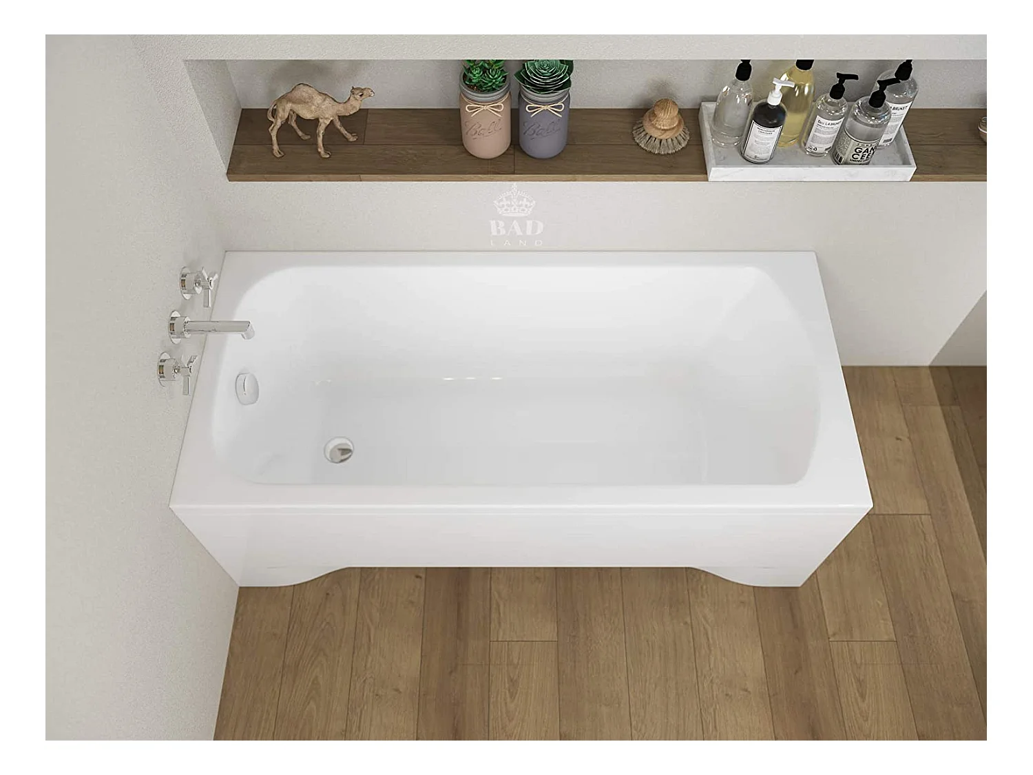 Baignoire rectangulaire 180x80 CLASSIC acrylique blanc + avec Tablier + Pieds + Vidage à chromé