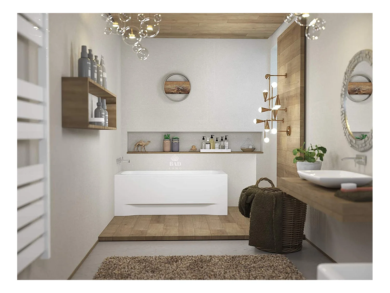 Baignoire rectangulaire 180x80 CLASSIC acrylique blanc + avec Tablier + Pieds + Vidage à chromé