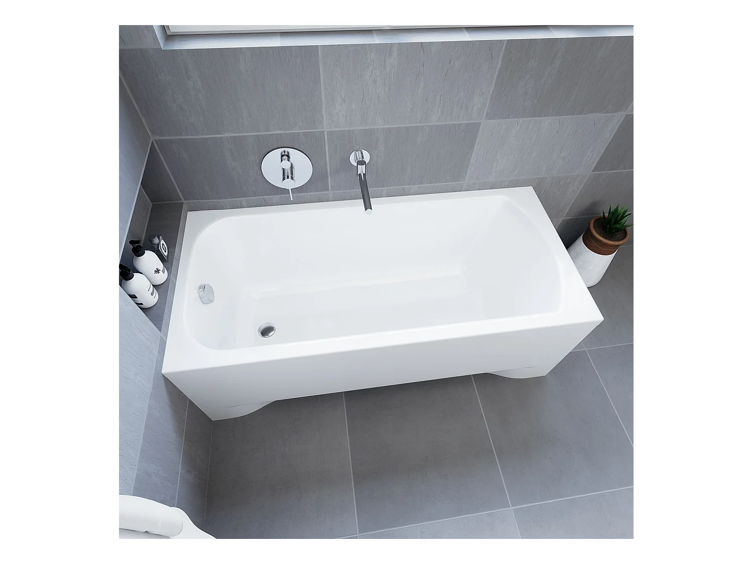 Baignoire rectangulaire 180x80 CLASSIC acrylique blanc + avec Tablier + Pieds + Vidage à chromé