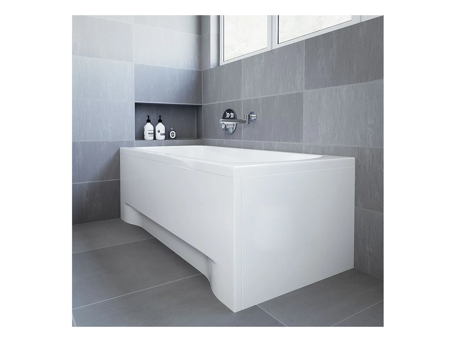 Baignoire rectangulaire 180x80 CLASSIC acrylique blanc + avec Tablier + Pieds + Vidage à chromé